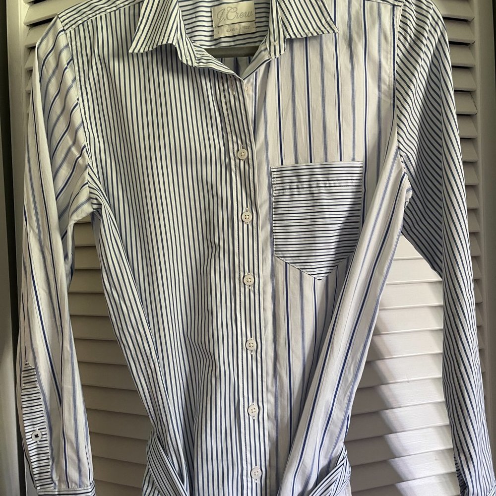 J. Crew Classic-fit cotton poplin shirtdress in mixed stripe Blue & White Size 2 - Picture 10 of 14